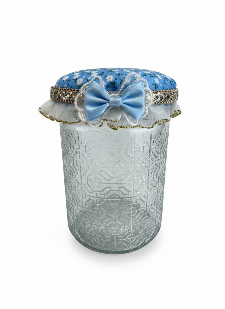 Pamper Jar - Fill with a soap/bath bomb/wax - Blue floral with white trim