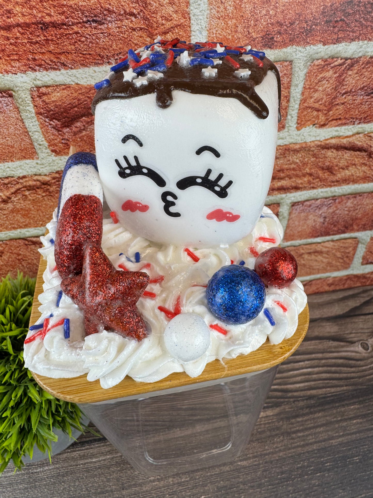 Americana Plastic Jar with Patriotic Topper - Fourth of July Decor - Marshmallow Buddy