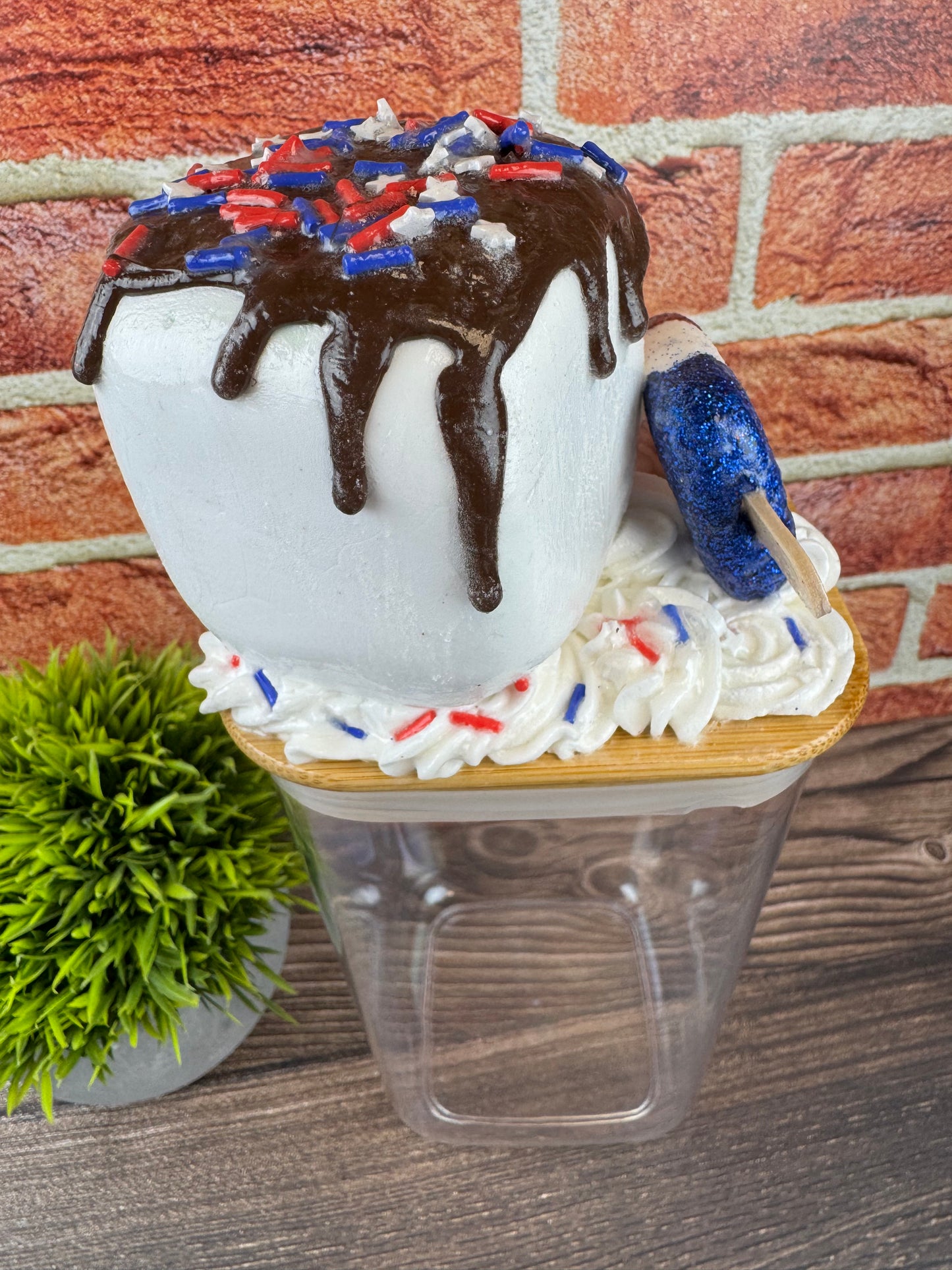 Americana Plastic Jar with Patriotic Topper - Fourth of July Decor - Marshmallow Buddy