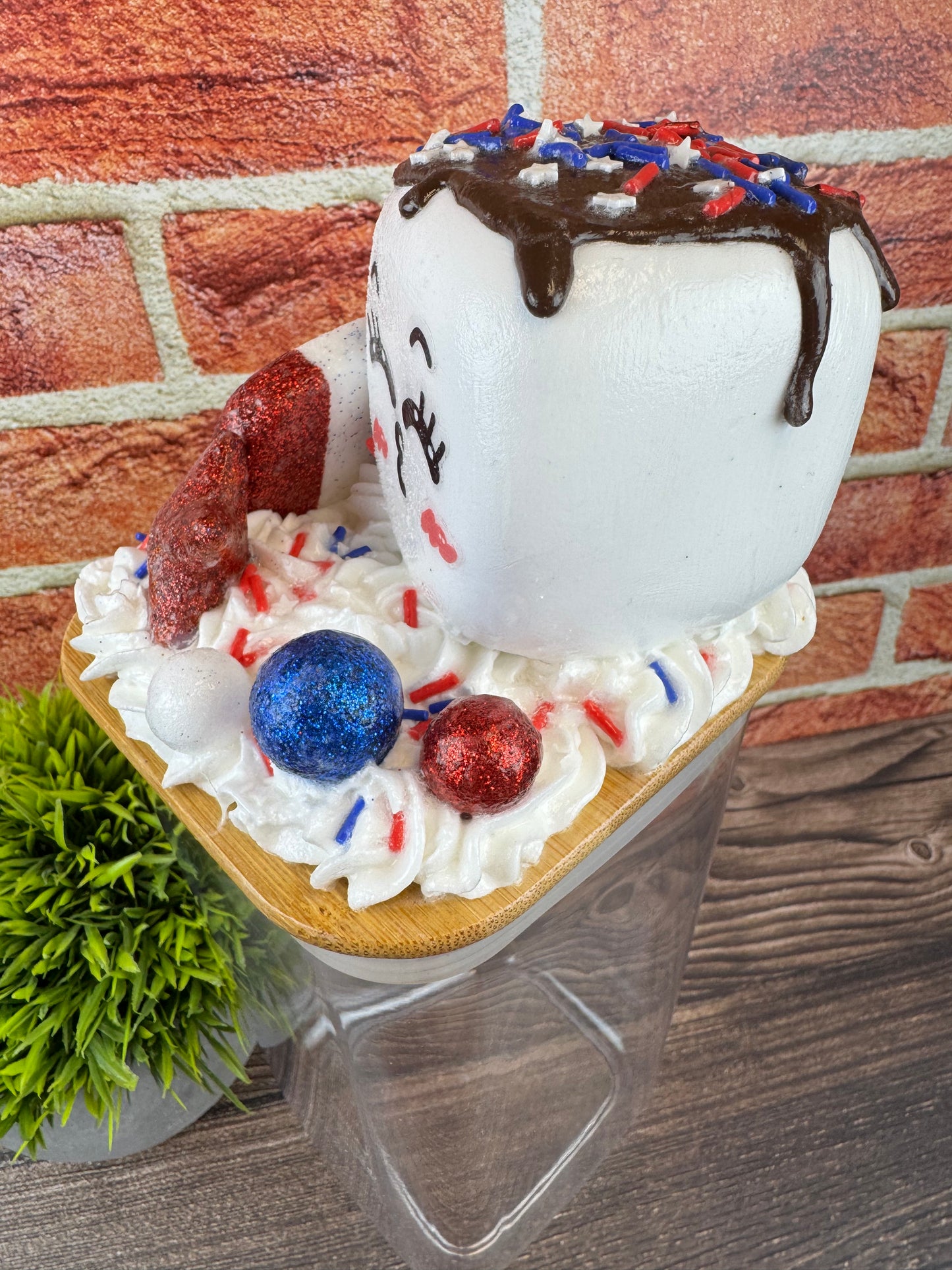 Americana Plastic Jar with Patriotic Topper - Fourth of July Decor - Marshmallow Buddy