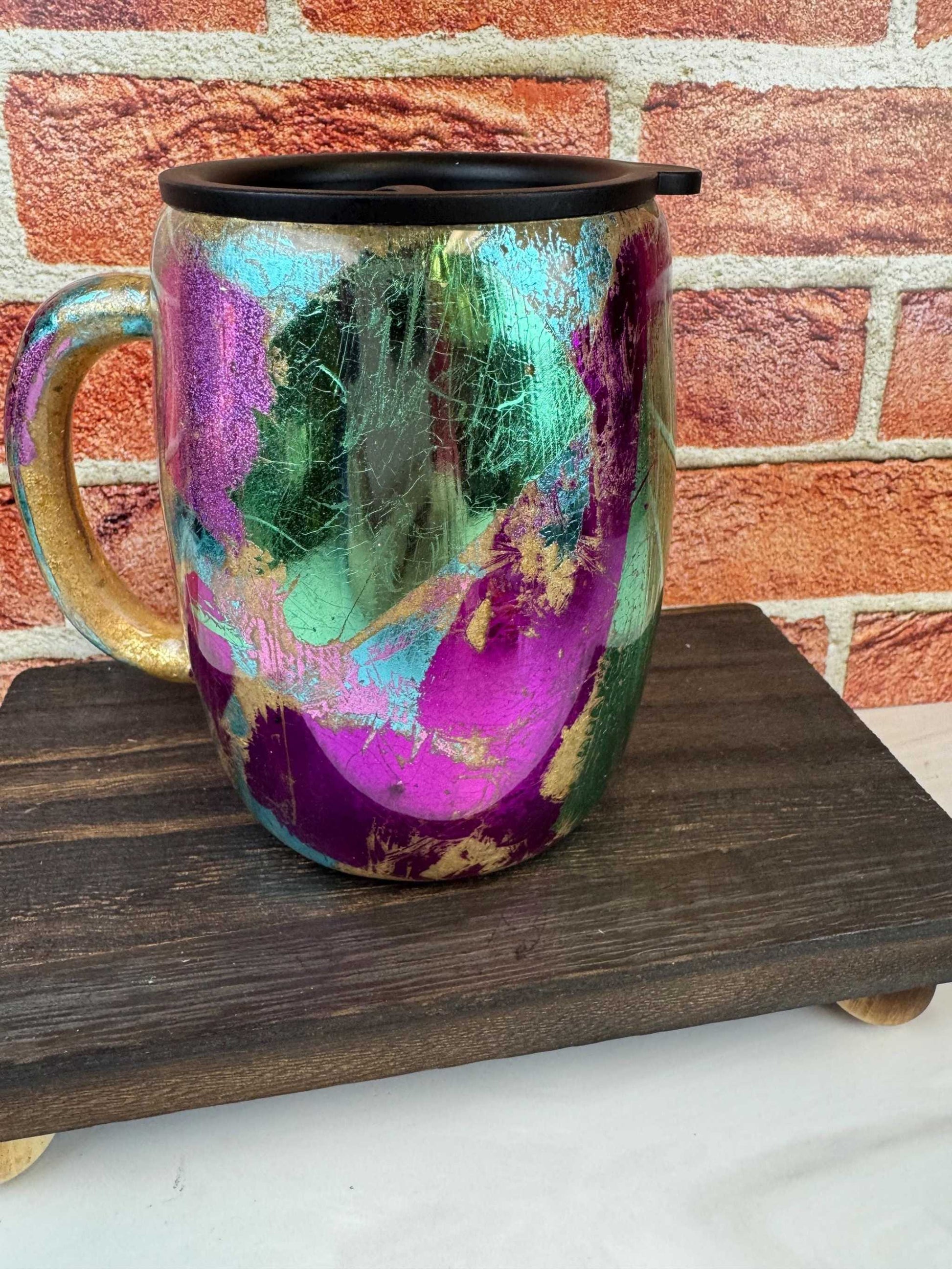 Multicolor Coffee Mug: 14oz Double-Wall Insulated Traveler Cup | Unique Design