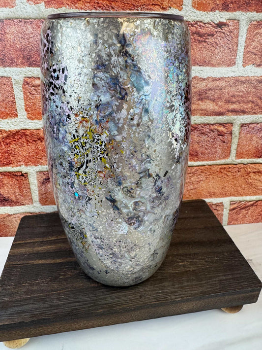 Silver Tumbler with Patches of Color: Double-Wall Insulated Cup