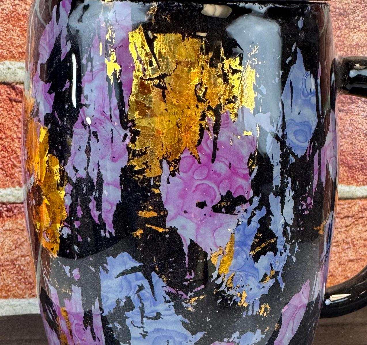 Black Coffee Mug with Vibrant Multicolor Design - Stainless Steel