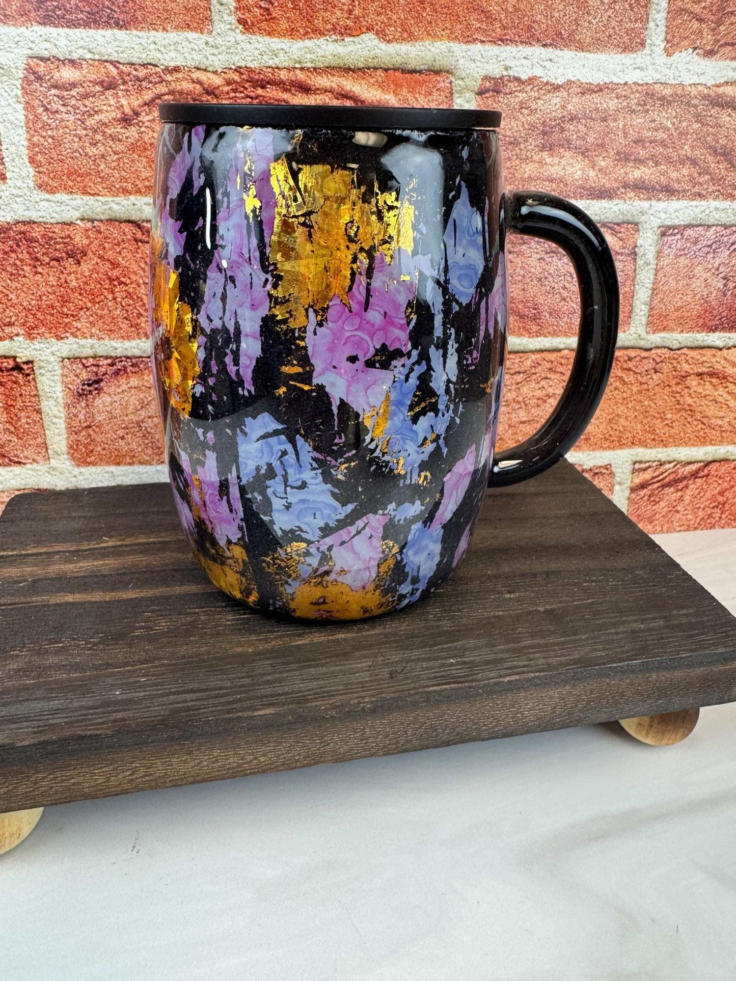 Black Coffee Mug with Vibrant Multicolor Design - Stainless Steel