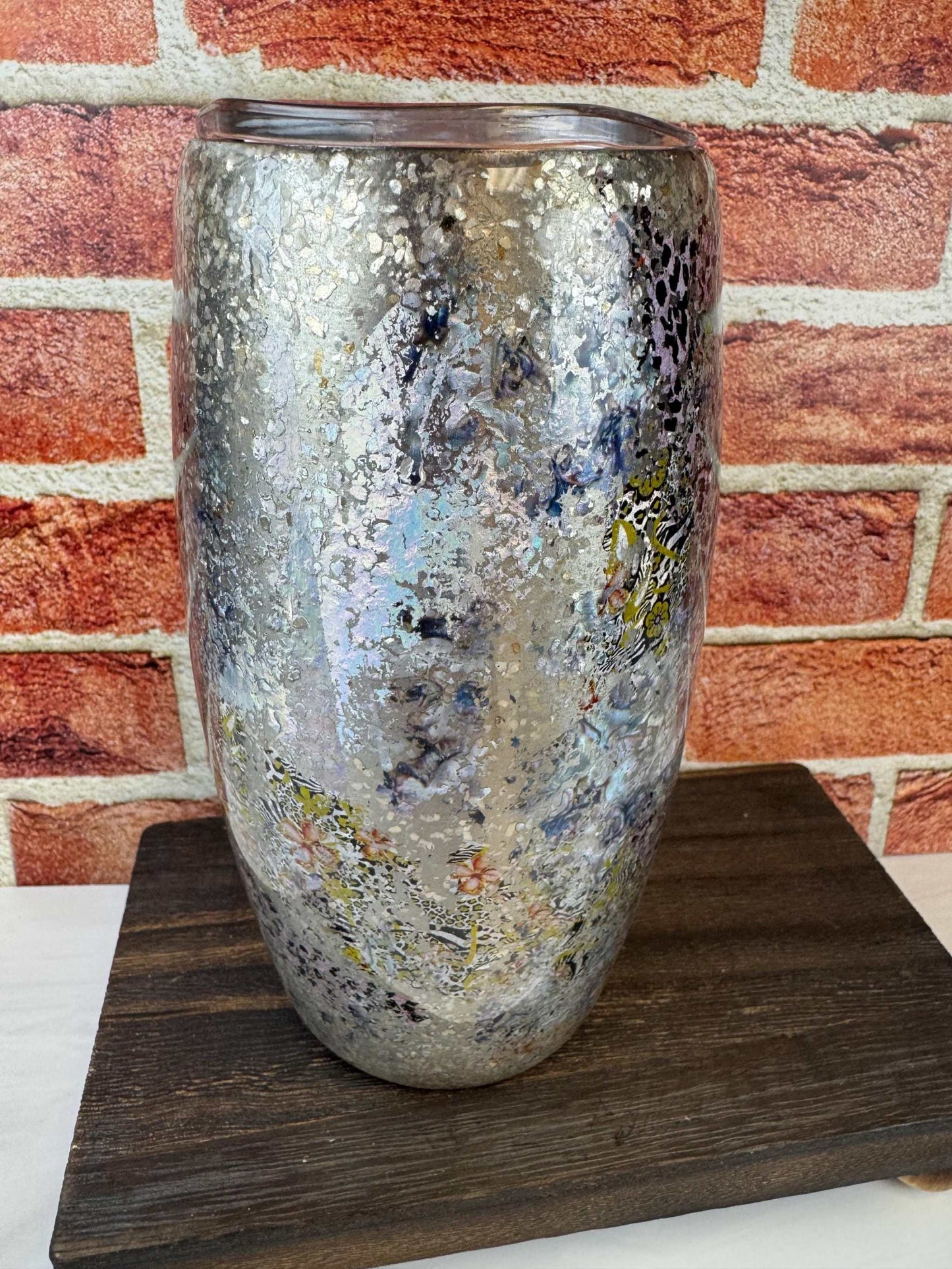 Silver Tumbler with Patches of Color: Double-Wall Insulated Cup