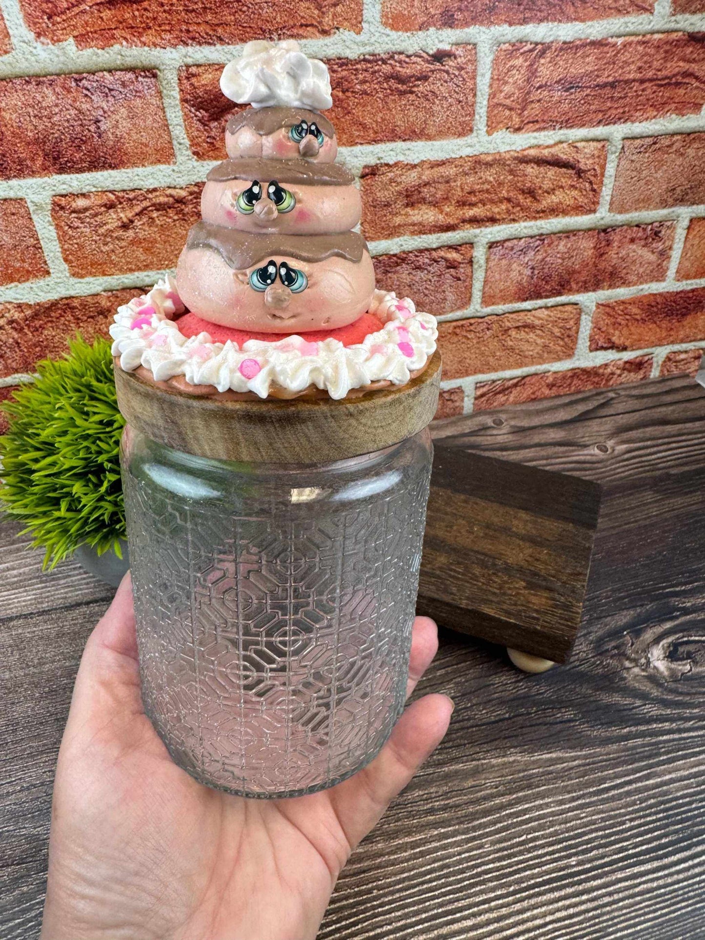 Donut Treat Jar Decor with Stacked Faux Donuts - Fake Food Display
