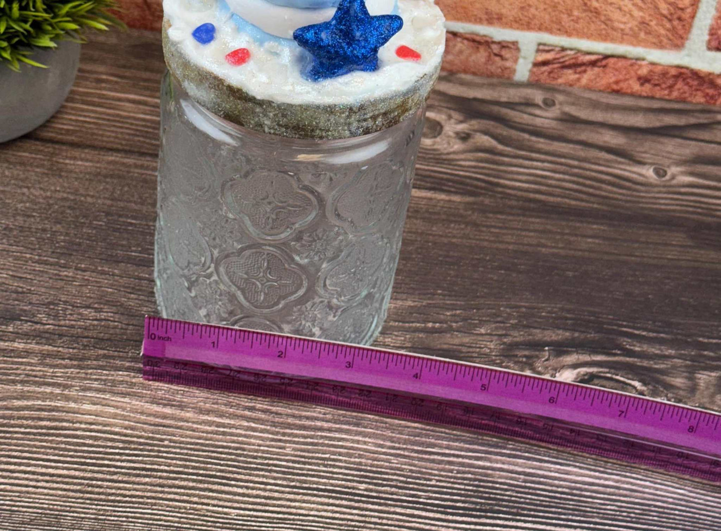 Patriotic Treat Jar - Red, White, and Blue with Macaron -Cherry Design
