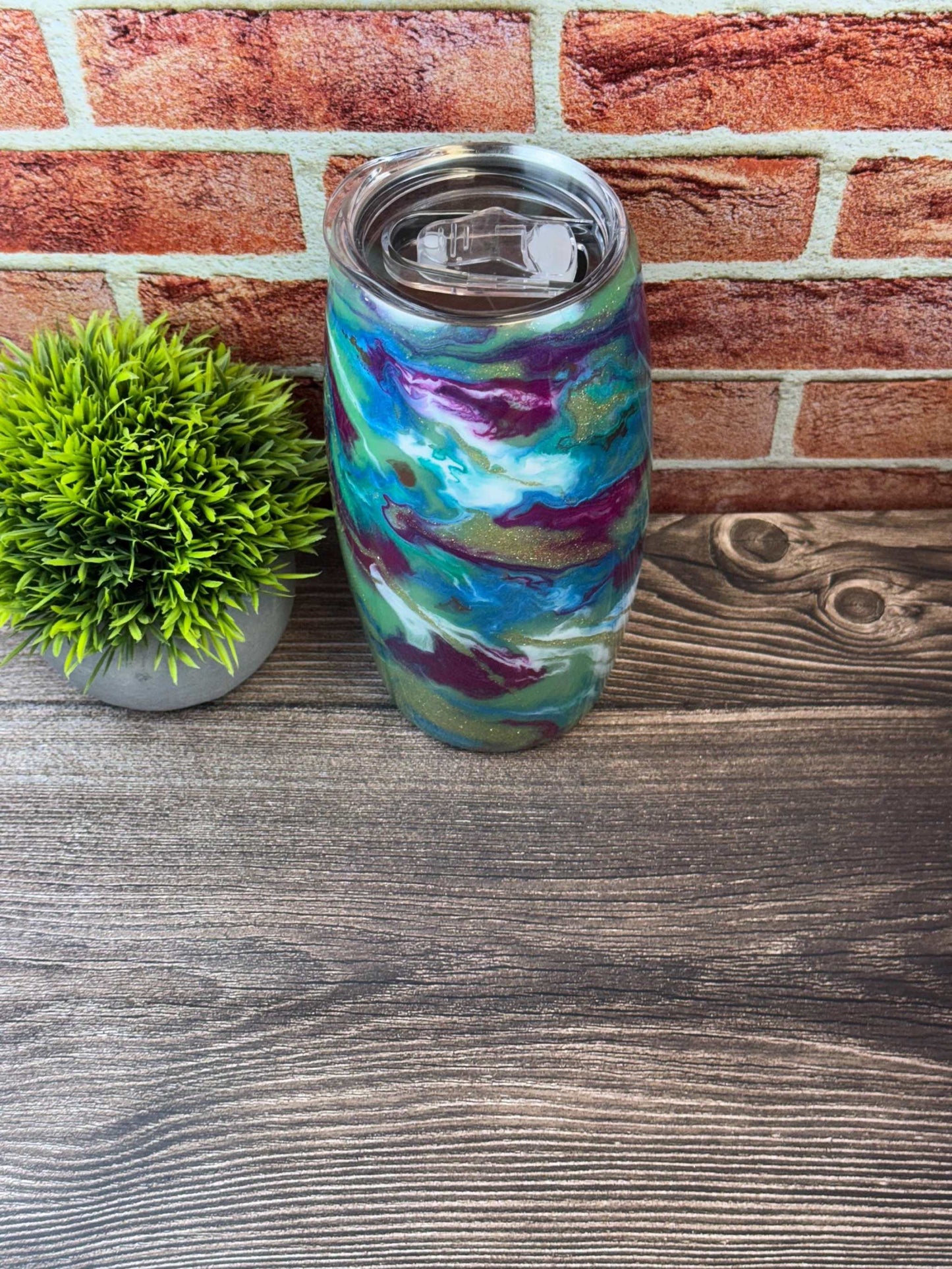 Blue Tumbler with Purple White Gold - Stylish Stainless Steel Bottle