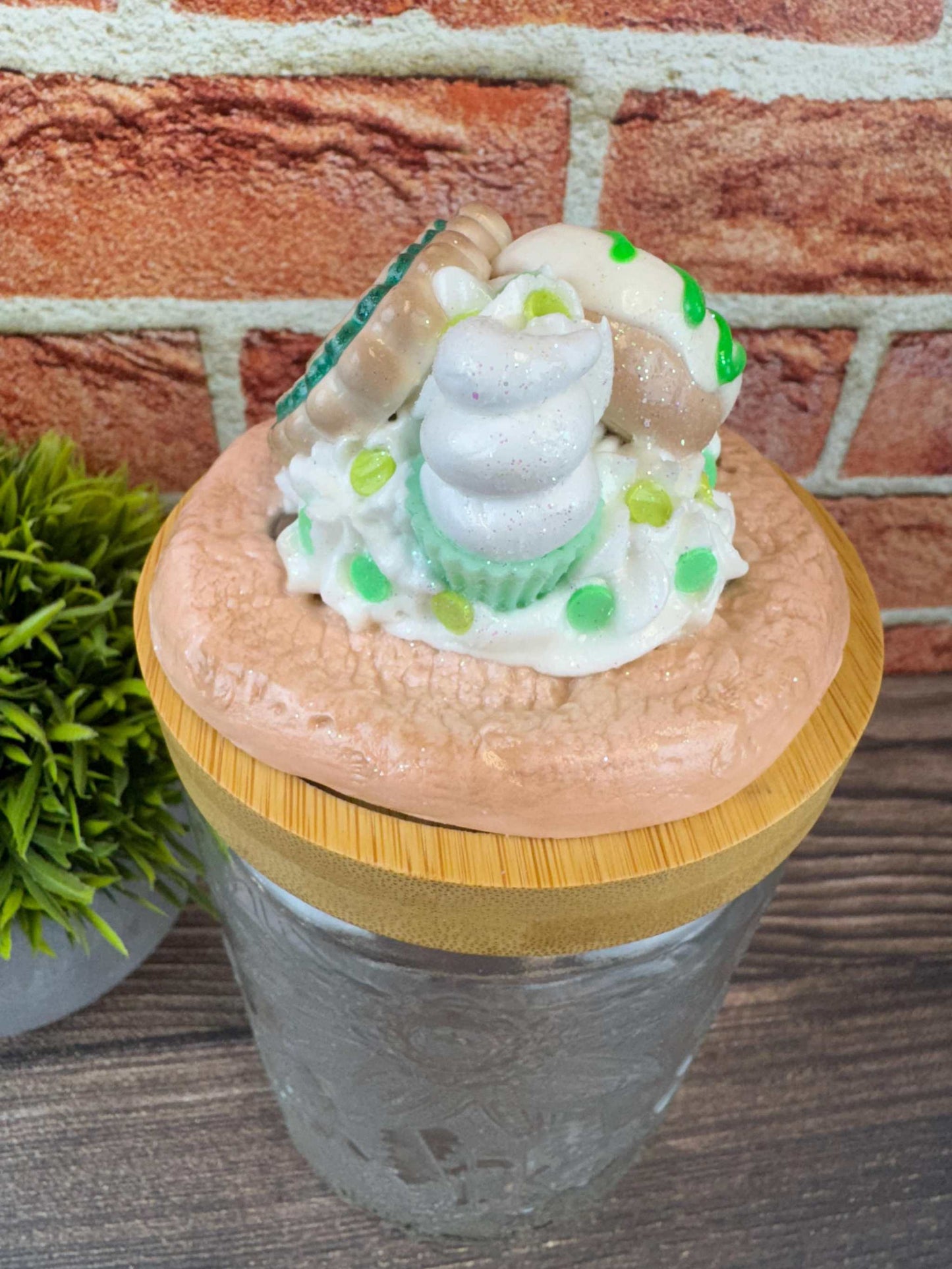 Faux chocolate chip cookie sweets jar with decorative lid for kitchen or office decor