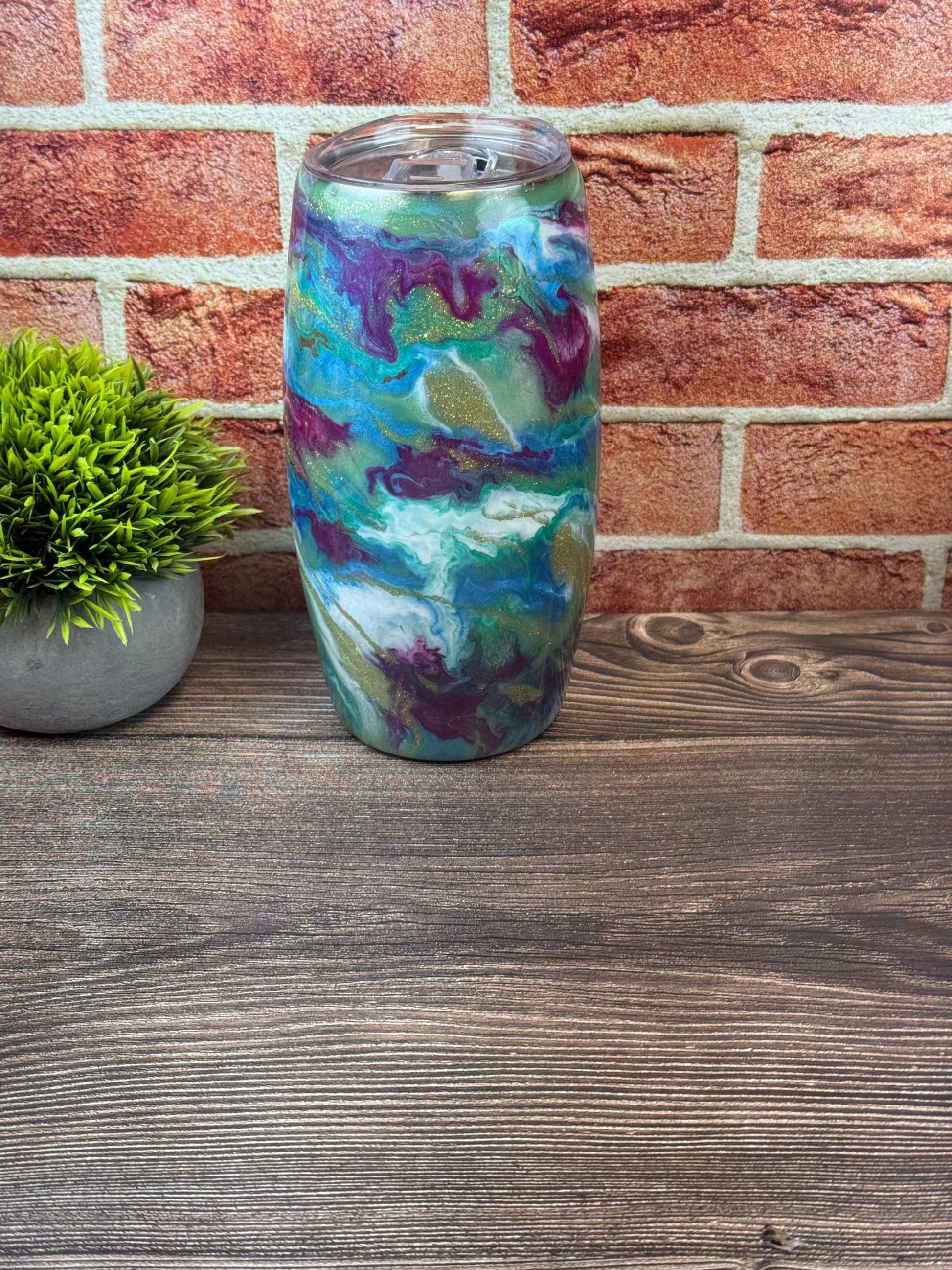 Blue Tumbler with Purple White Gold - Stylish Stainless Steel Bottle