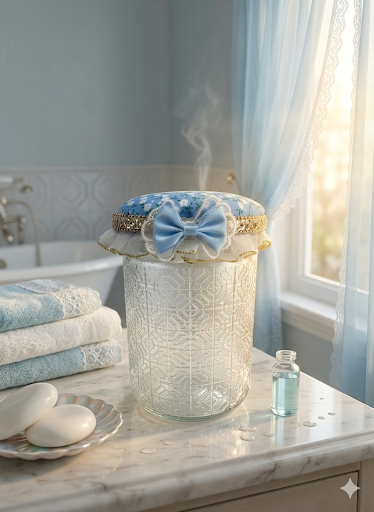 Pamper Jar - Bath Bomb  - Blue Lagoon scent - Blue White Floral Top