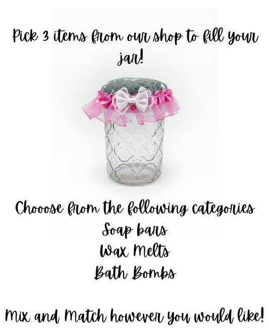Pamper Jar - Fill with a soap/bath bomb/wax - Green floral with pink trim