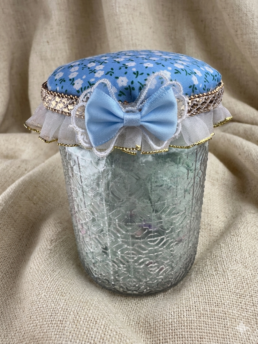 Pamper Jar - Bath Bomb  - Blue Lagoon scent - Blue White Floral Top