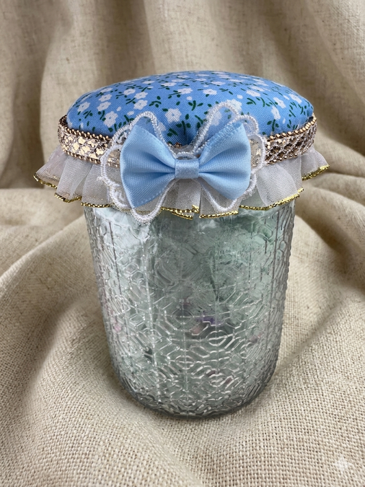 Pamper Jar - Bath Bomb  - Blue Lagoon scent - Blue White Floral Top