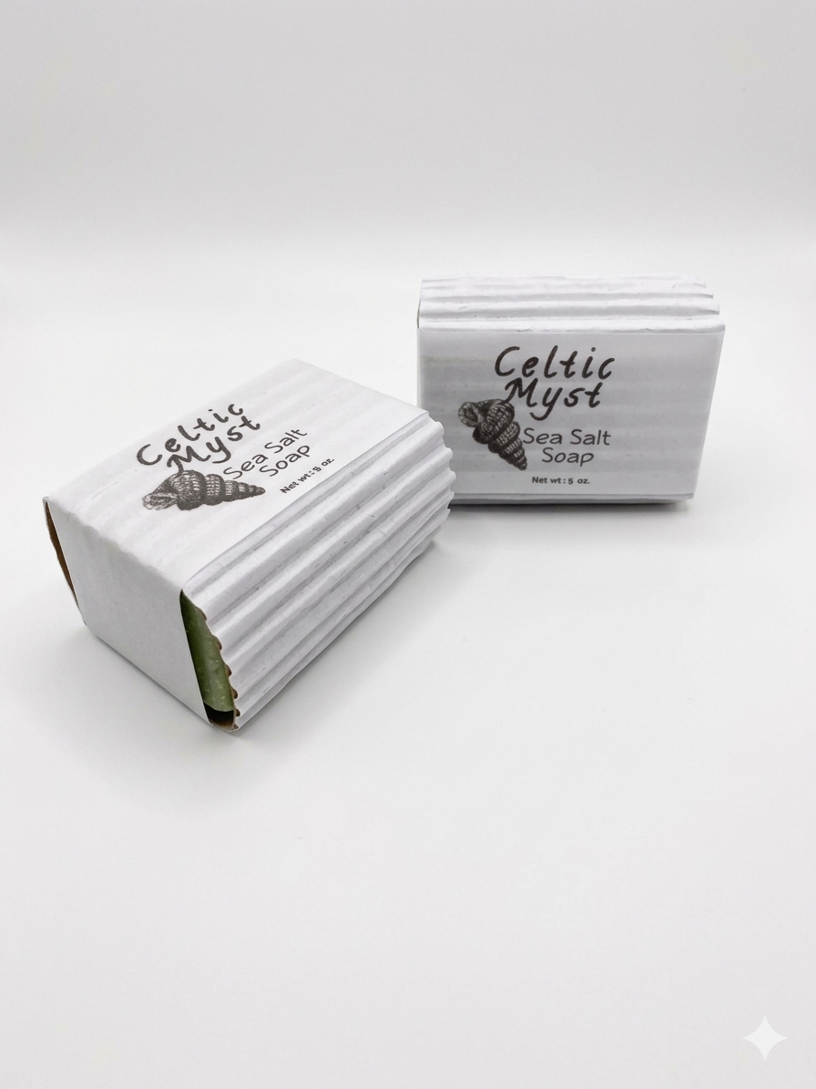 Two bars of Celtic Mist Sea Salt Soap on a white background