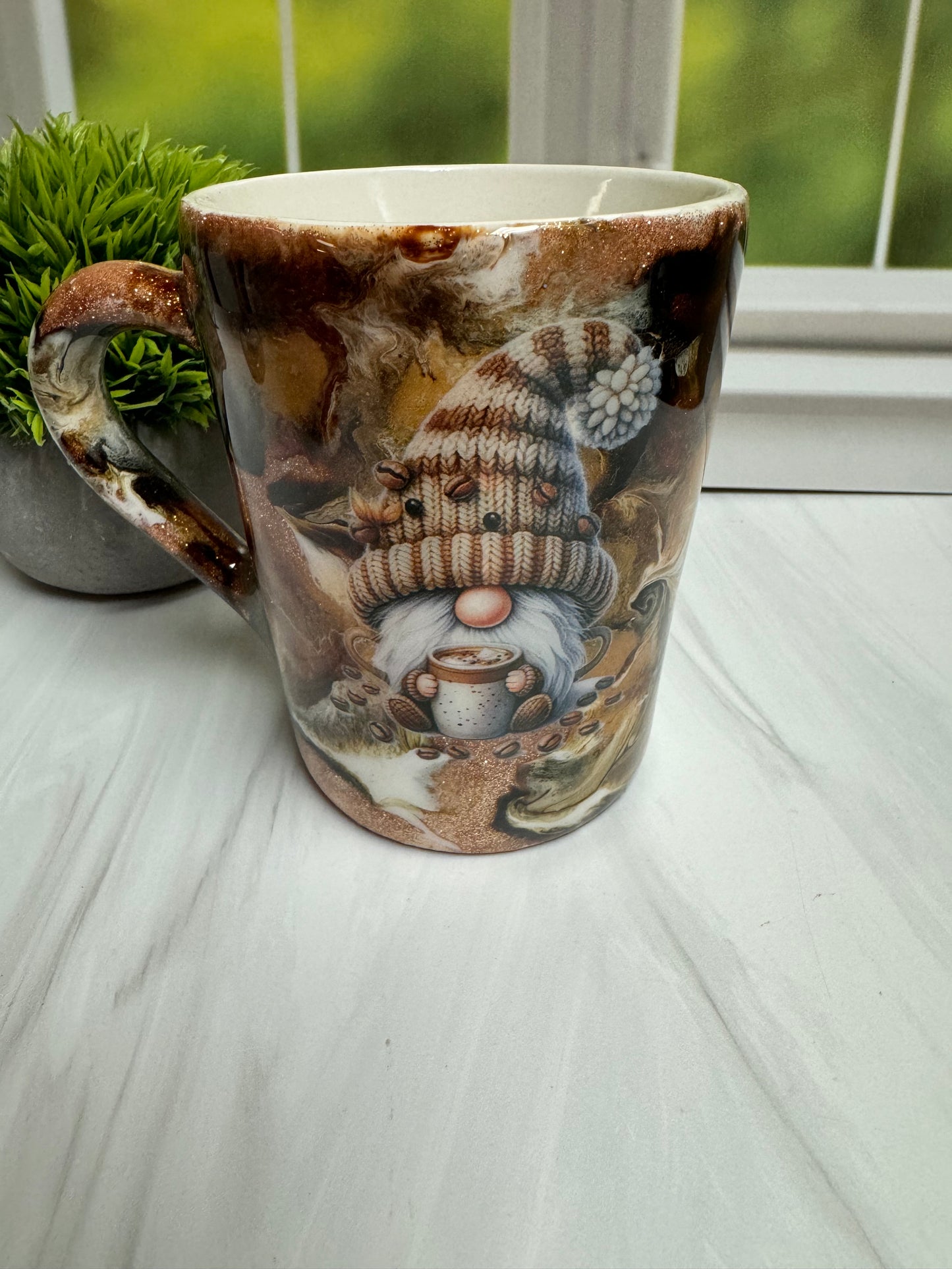 Coffee Mug - cozy gnome drinking his coffee - 14 oz