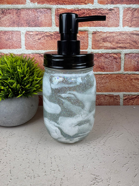 Liquid Soap Dispenser - Silver with White Swirls | Elegant Handcrafted