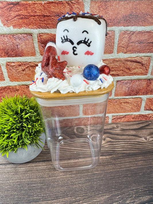 Americana Plastic Jar with Patriotic Topper - Fourth of July Decor - Marshmallow Buddy