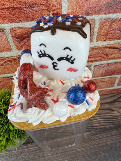 Americana Plastic Jar with Patriotic Topper - Fourth of July Decor - Marshmallow Buddy