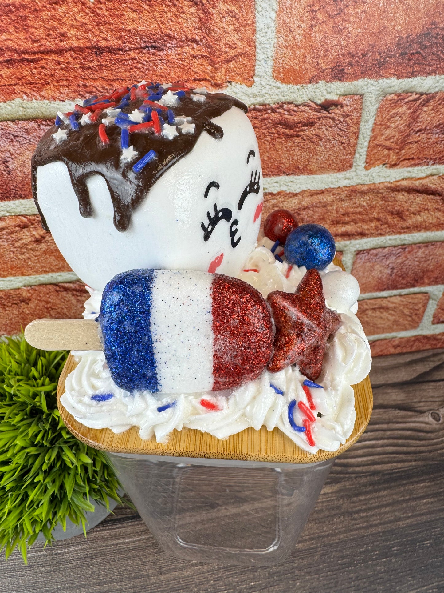 Americana Plastic Jar with Patriotic Topper - Fourth of July Decor - Marshmallow Buddy