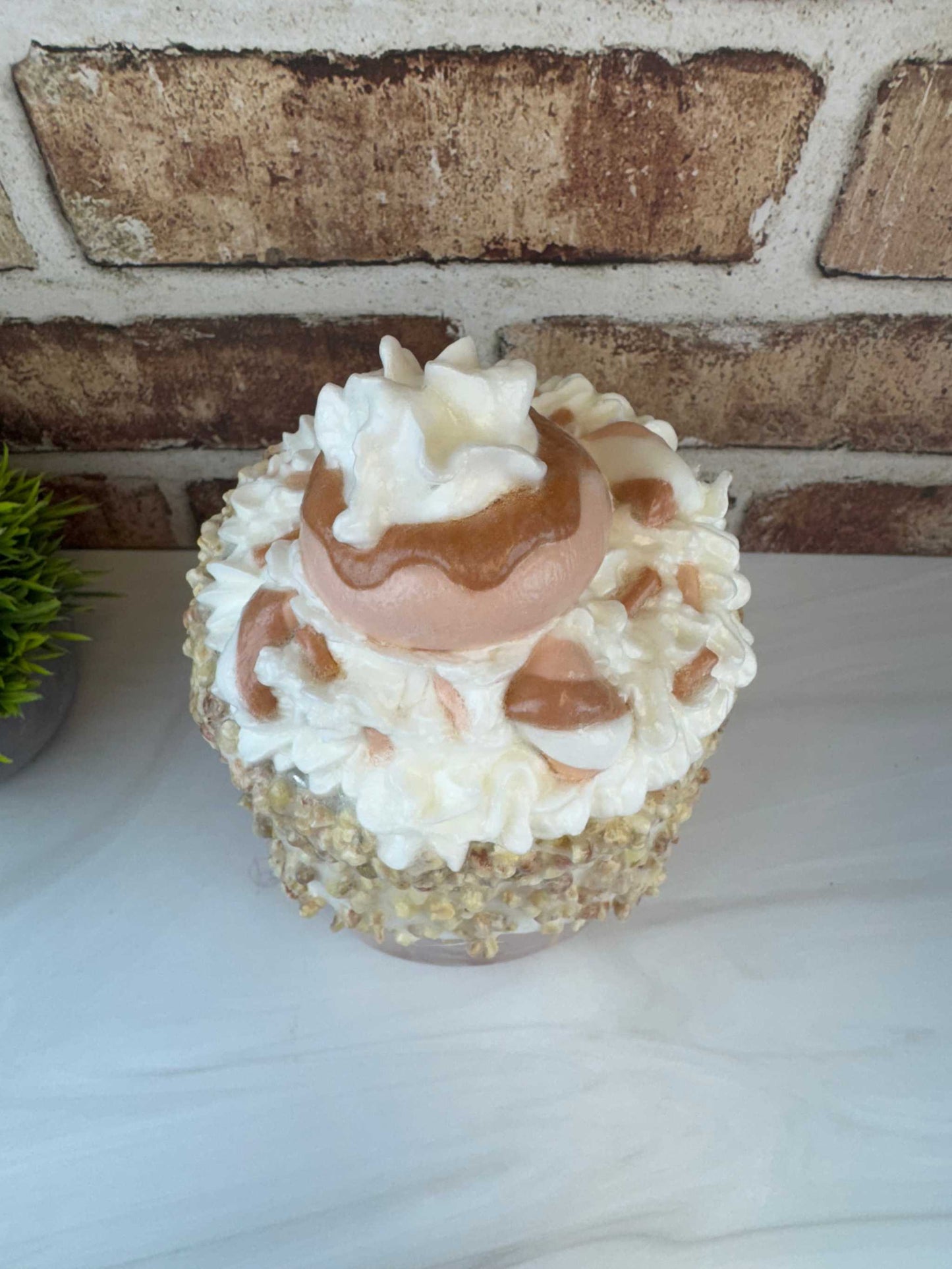 Sweet Treat Mason Jar with faux donut and whipped topping dessert decor