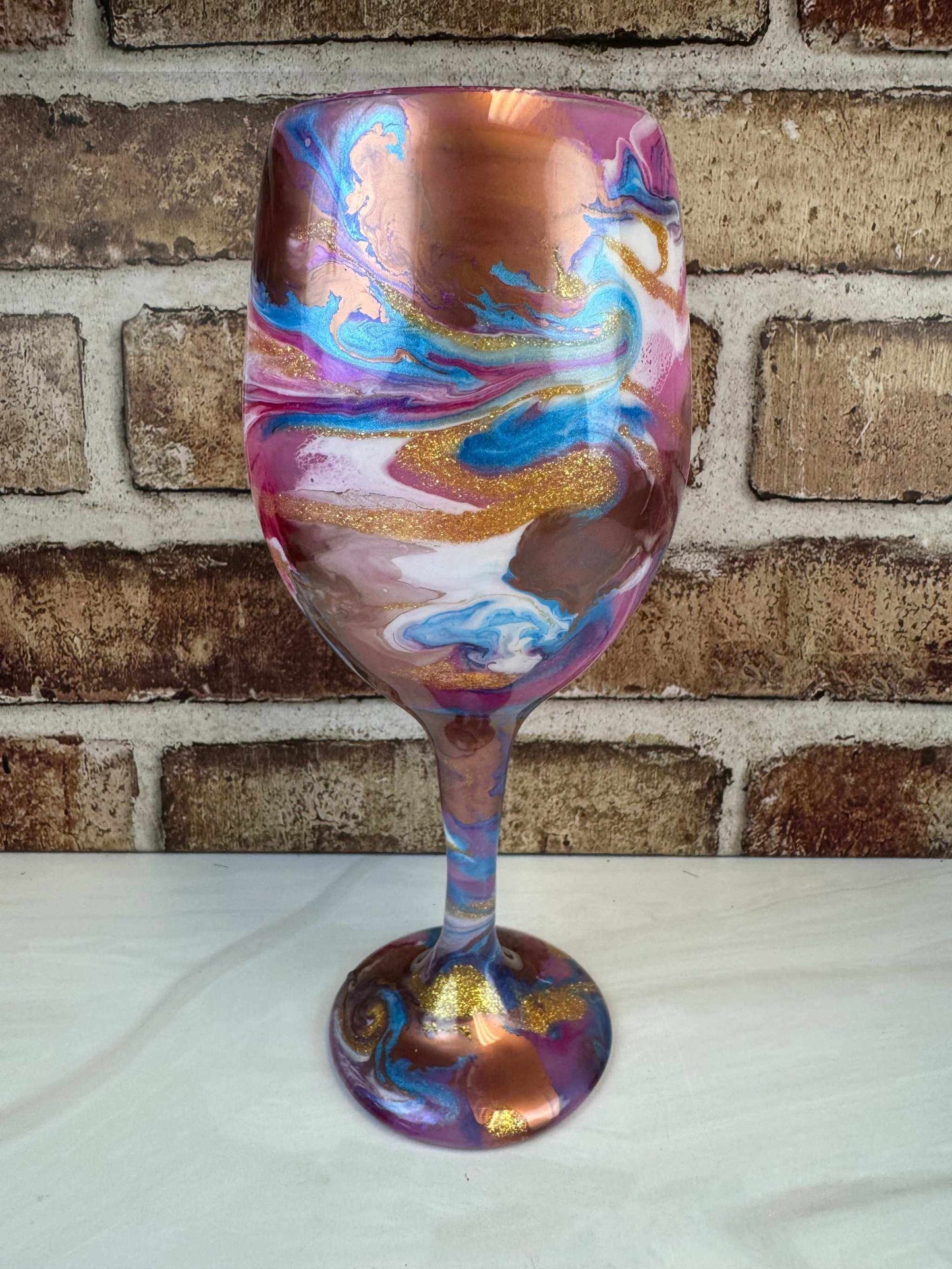 Wine Glass - Pink with Bronze White | Elegant Handcrafted Wine Glass