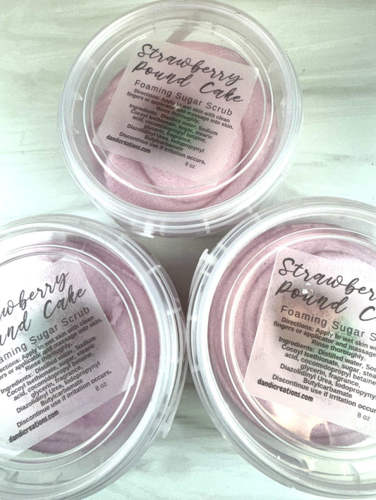 Foaming Sugar Scrub - Strawberry Pound Cake - Whipped Soap for Skin