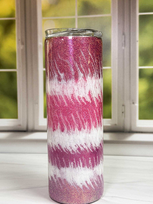 Pink and White Tumbler: Handmade 20 oz Stainless Steel Travel Cup