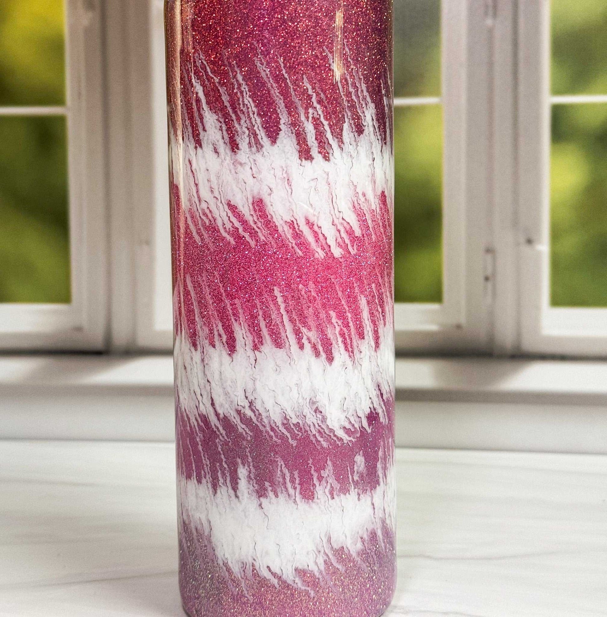 Pink and White Tumbler: Handmade 20 oz Stainless Steel Travel Cup