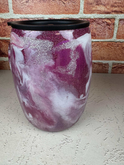 Dog Mom Coffee Mug Dog Mom Coffee Mug with leopard print paw design on stainless steel purple glitter background