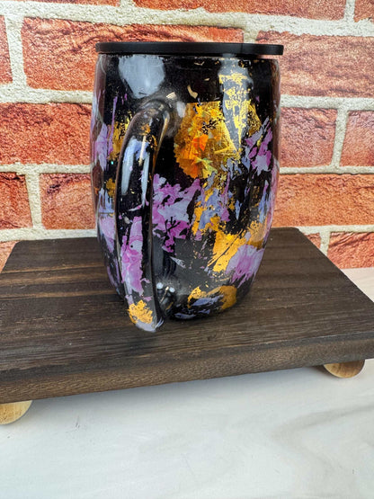 Black Coffee Mug with Vibrant Multicolor Design - Stainless Steel 