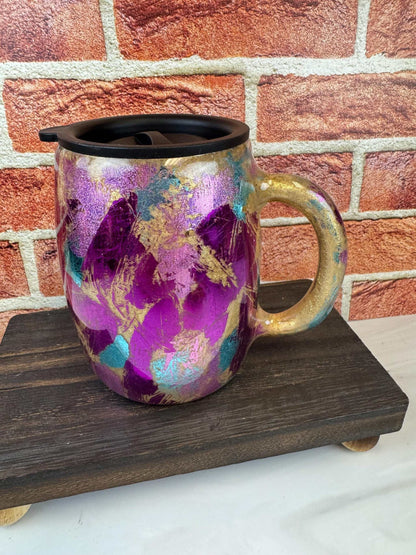 Multicolor Coffee Mug: 14oz Double-Wall Insulated Traveler Cup | Unique Design