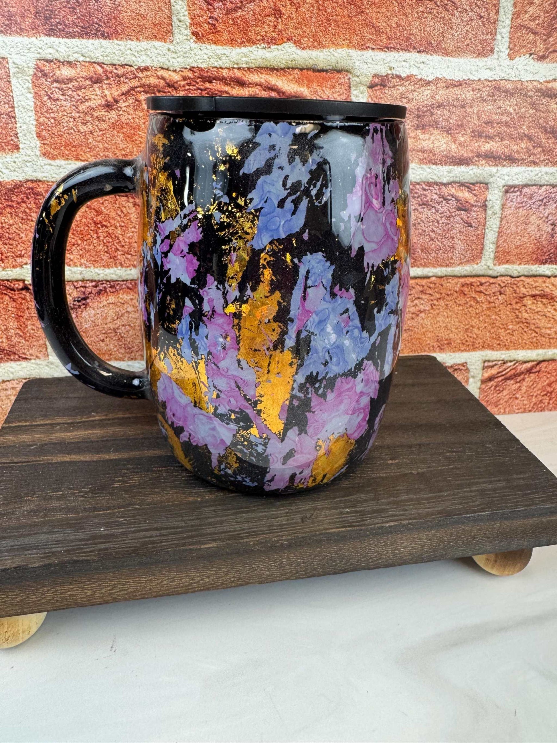 Black Coffee Mug with Vibrant Multicolor Design - Stainless Steel 
