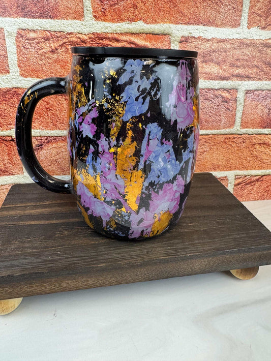 Black Coffee Mug with Vibrant Multicolor Design - Stainless Steel 