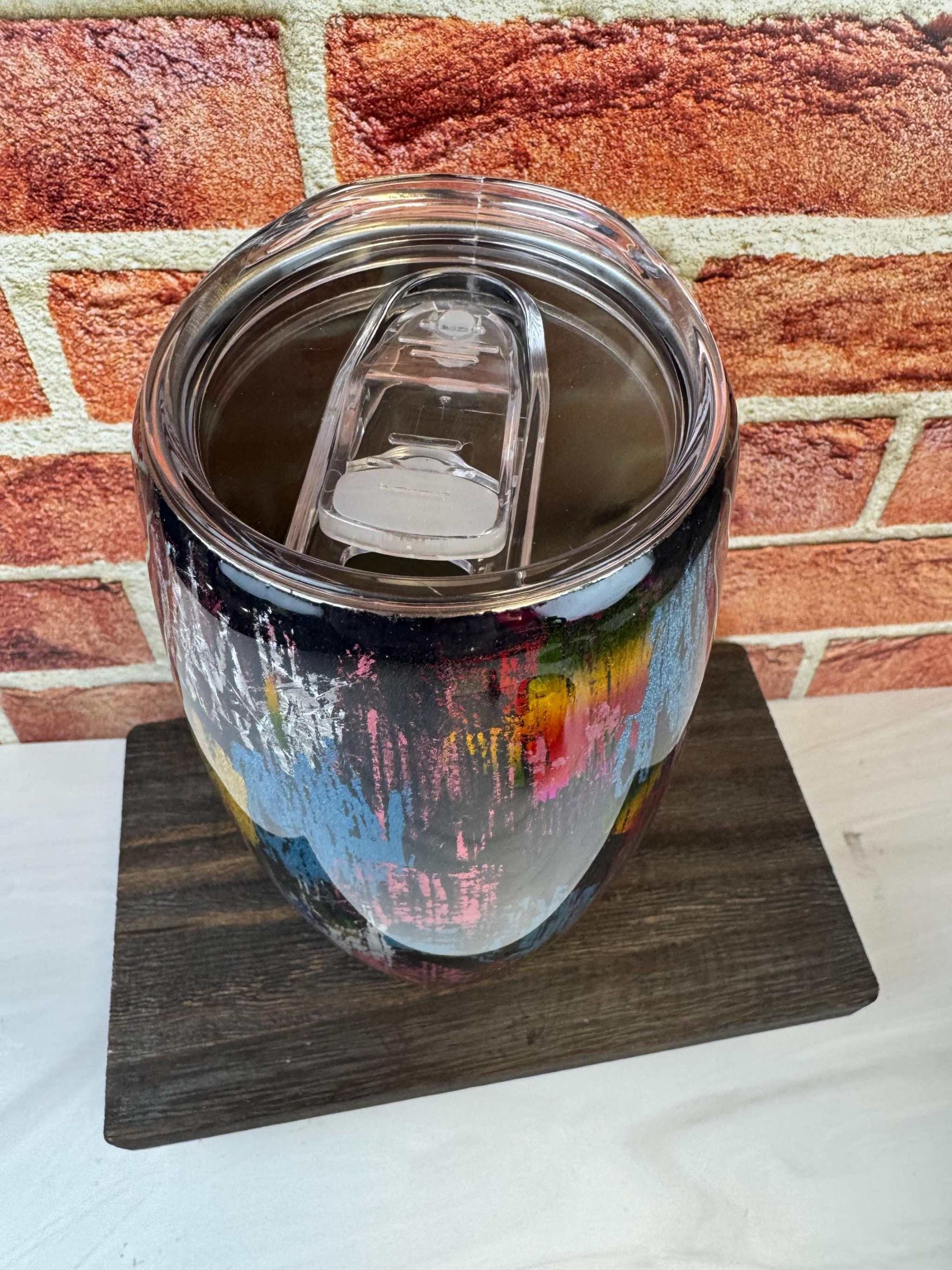 Black Tumbler with Multi-Color Design - Double-Wall Insulated Cup