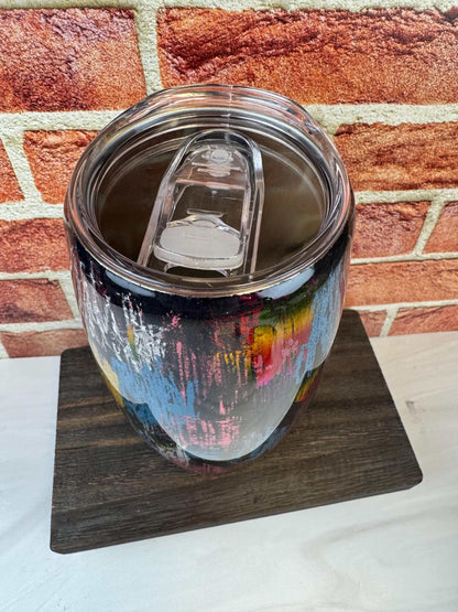 Black Tumbler with Multi-Color Design - Double-Wall Insulated Cup