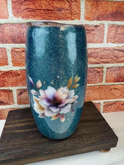 Blue Floral Tumbler - Insulated Stainless Steel Cup for On-the-Go Use