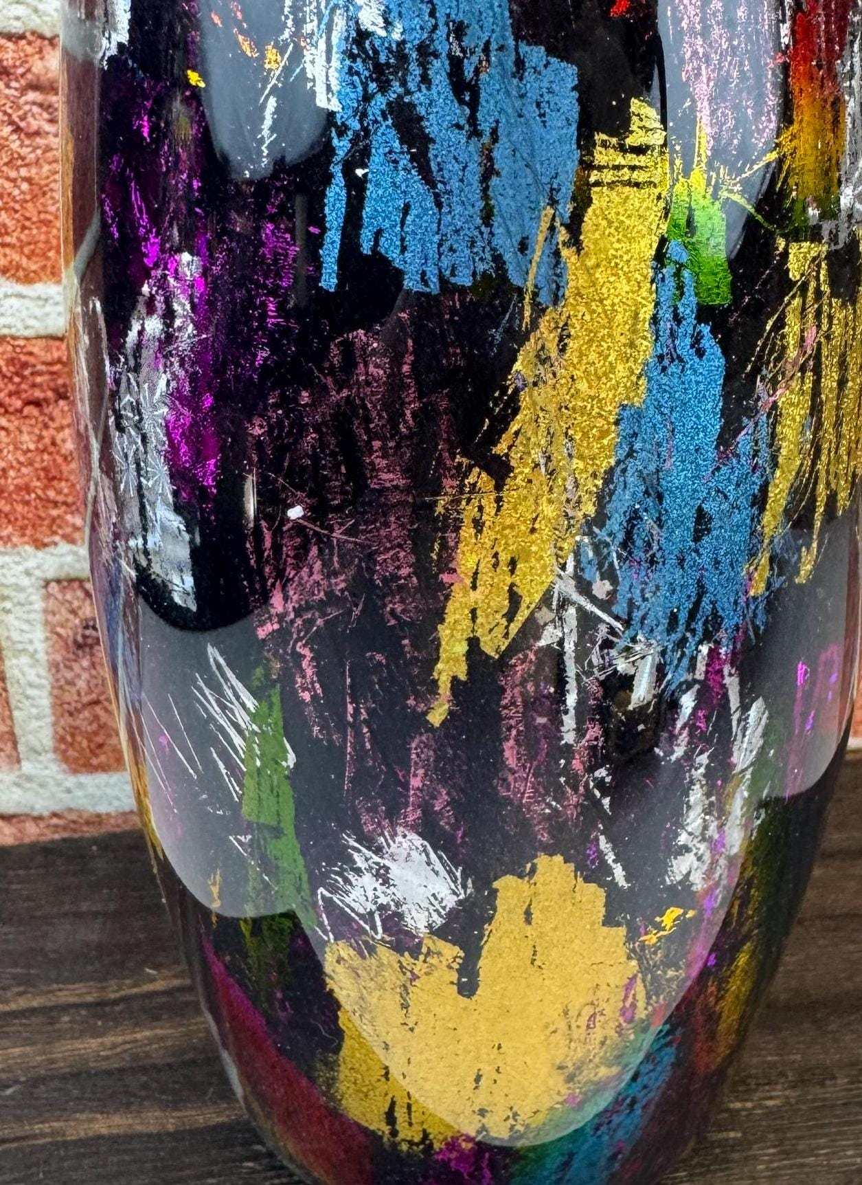 Black Tumbler with Multi-Color Design - Double-Wall Insulated Cup