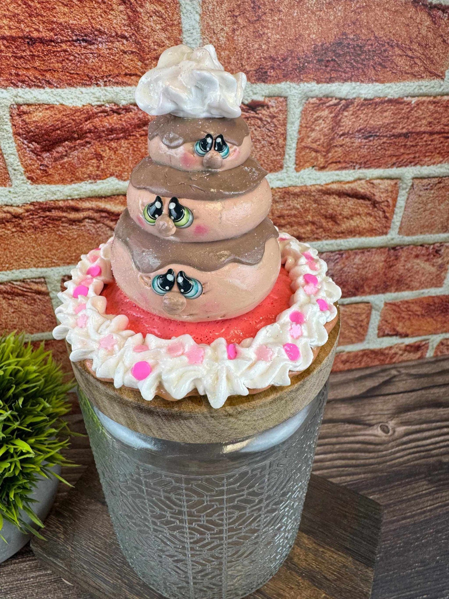 Donut Treat Jar Decor with Stacked Faux Donuts - Fake Food Display