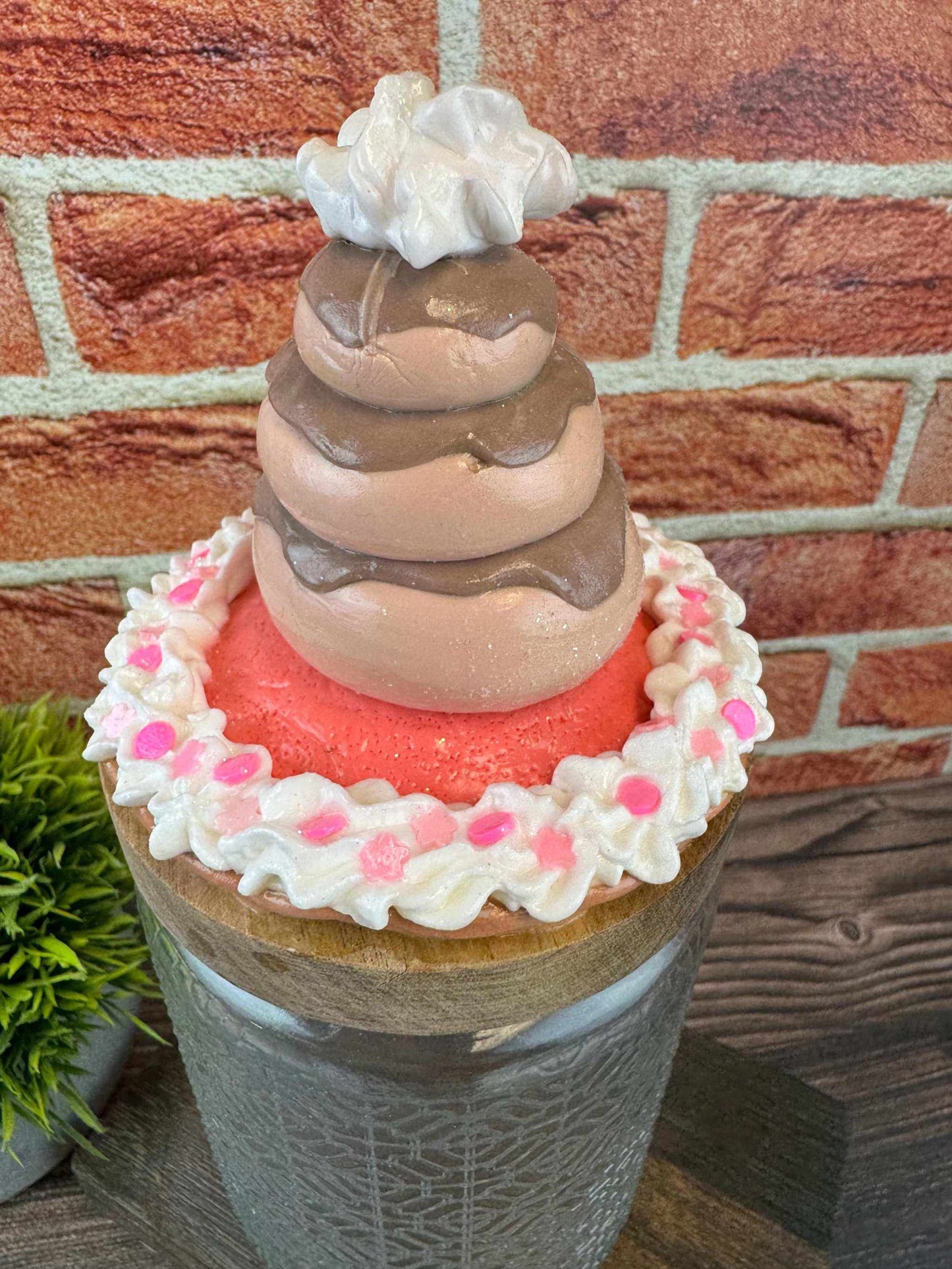 Donut Treat Jar Decor with Stacked Faux Donuts - Fake Food Display