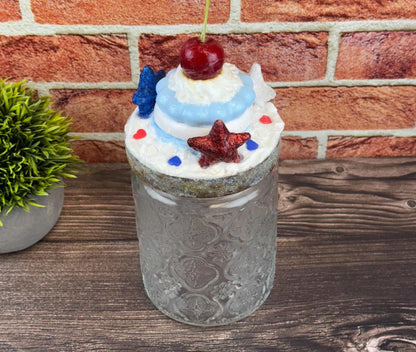 Patriotic Treat Jar - Red, White, and Blue with Macaron -Cherry Design