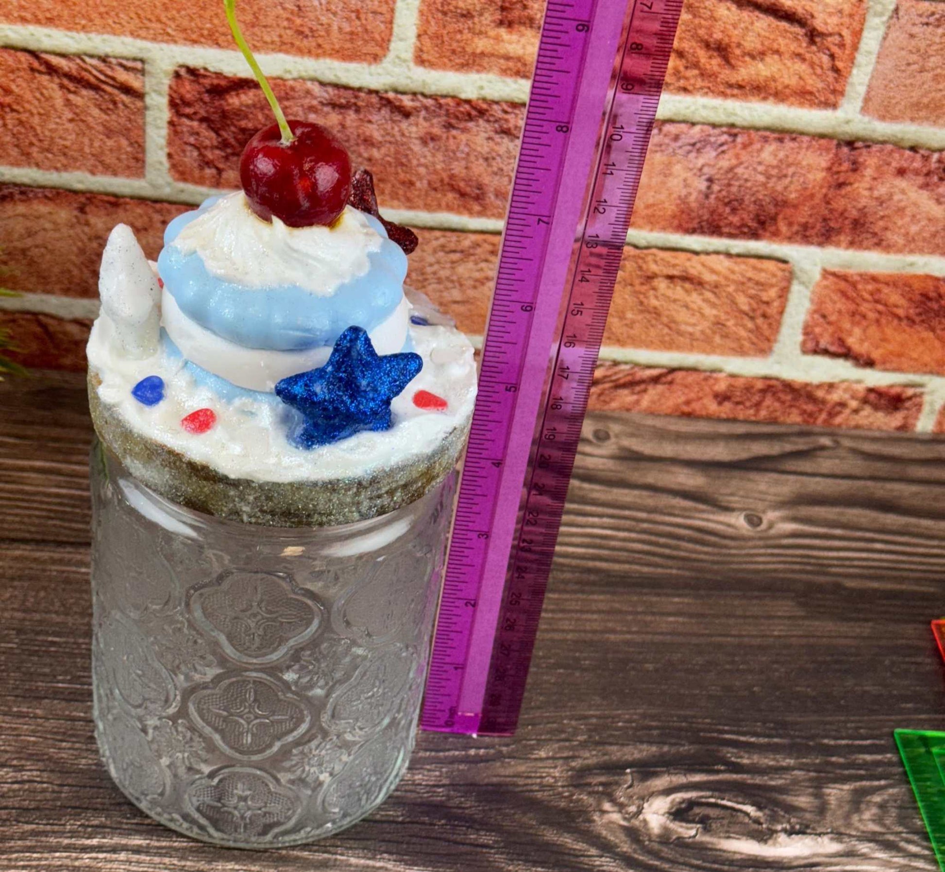 Patriotic Treat Jar - Red, White, and Blue with Macaron -Cherry Design