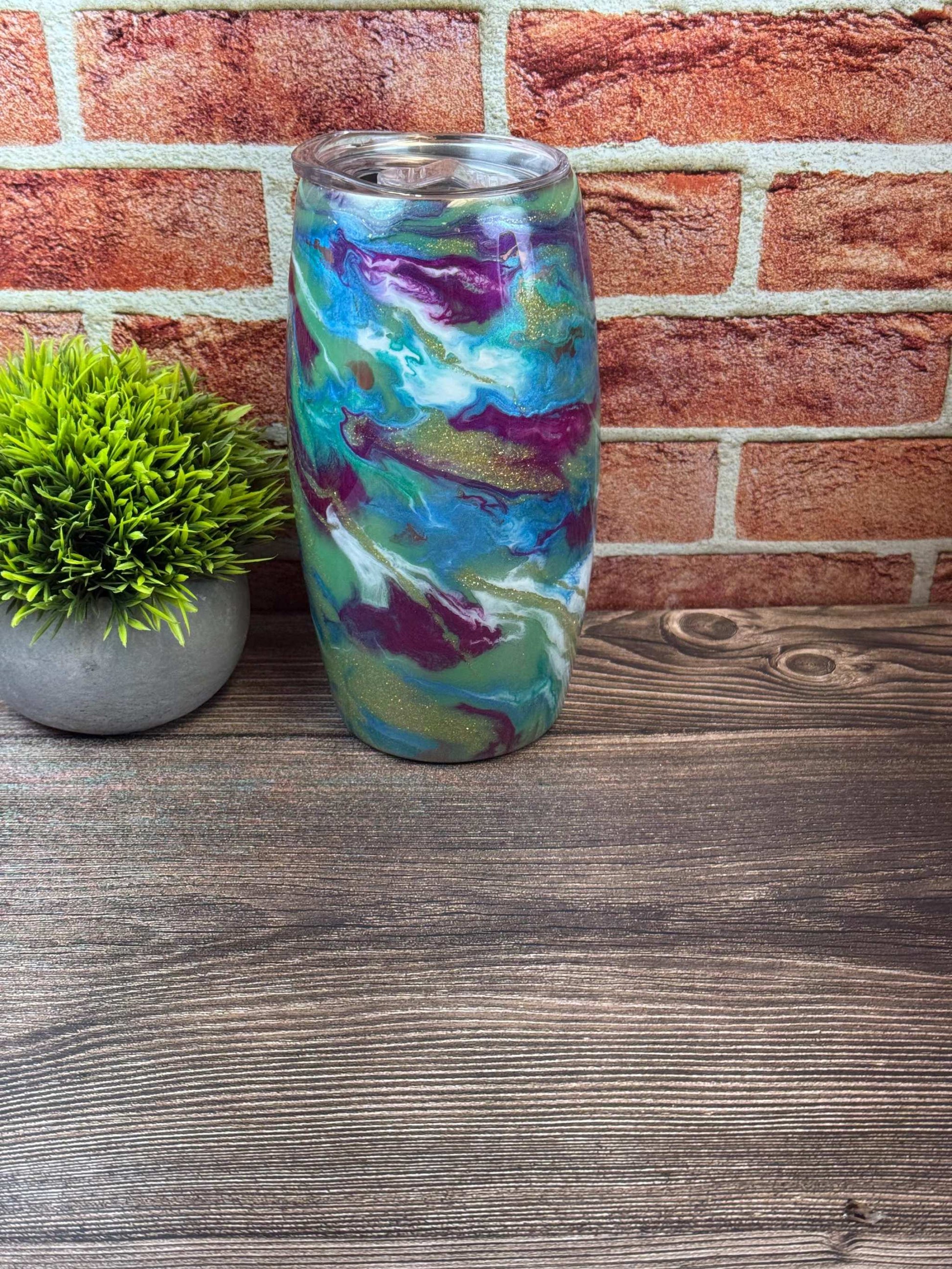 Blue Tumbler with Purple White Gold - Stylish Stainless Steel Bottle