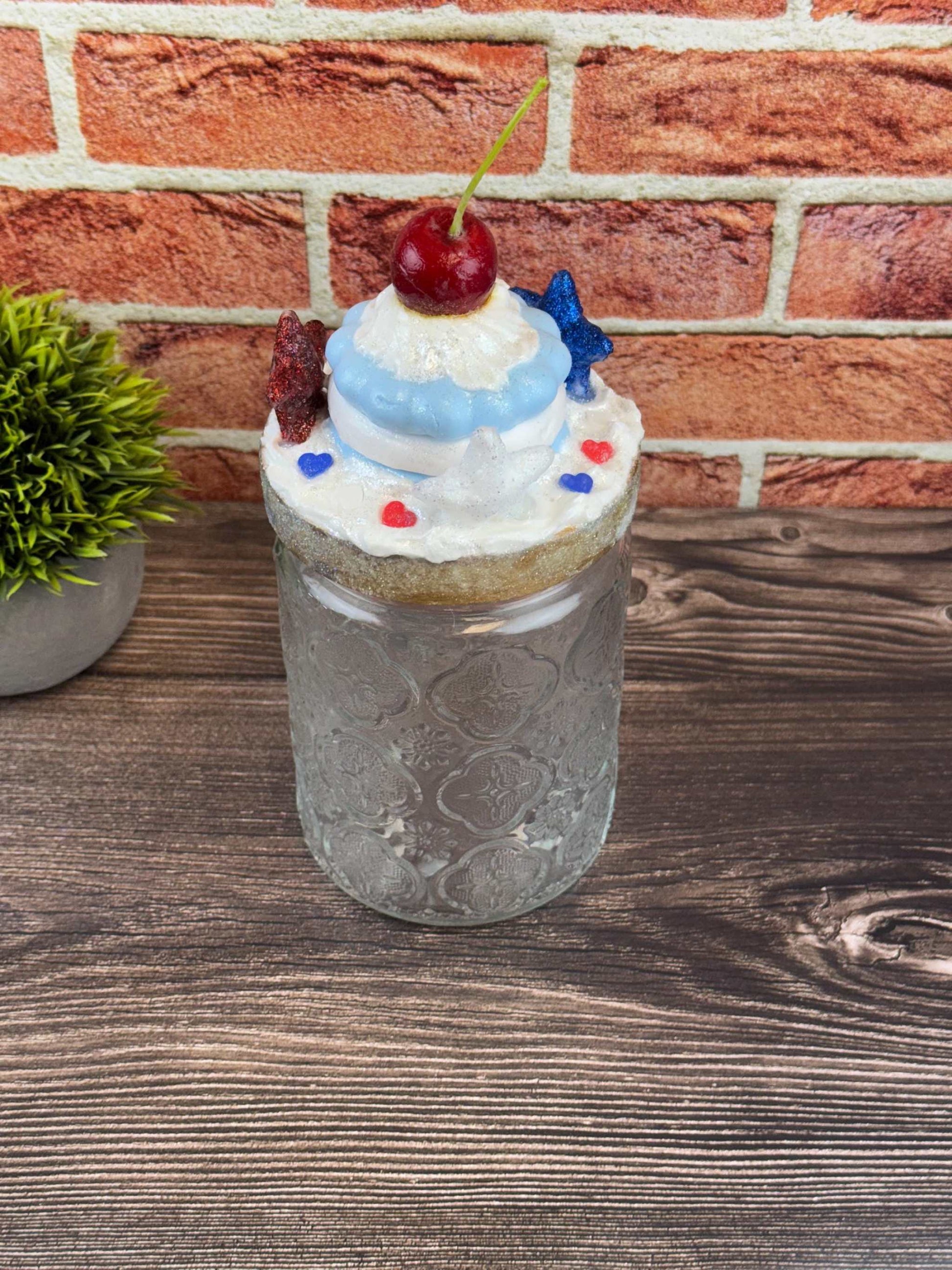Patriotic Treat Jar - Red, White, and Blue with Macaron -Cherry Design