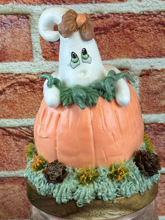 Ghost and Pumpkin Treat Jar - Spooky Halloween Decor & Storage - Fall 