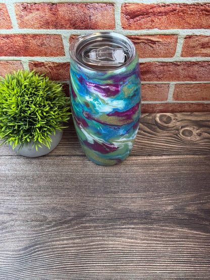 Blue Tumbler with Purple White Gold - Stylish Stainless Steel Bottle
