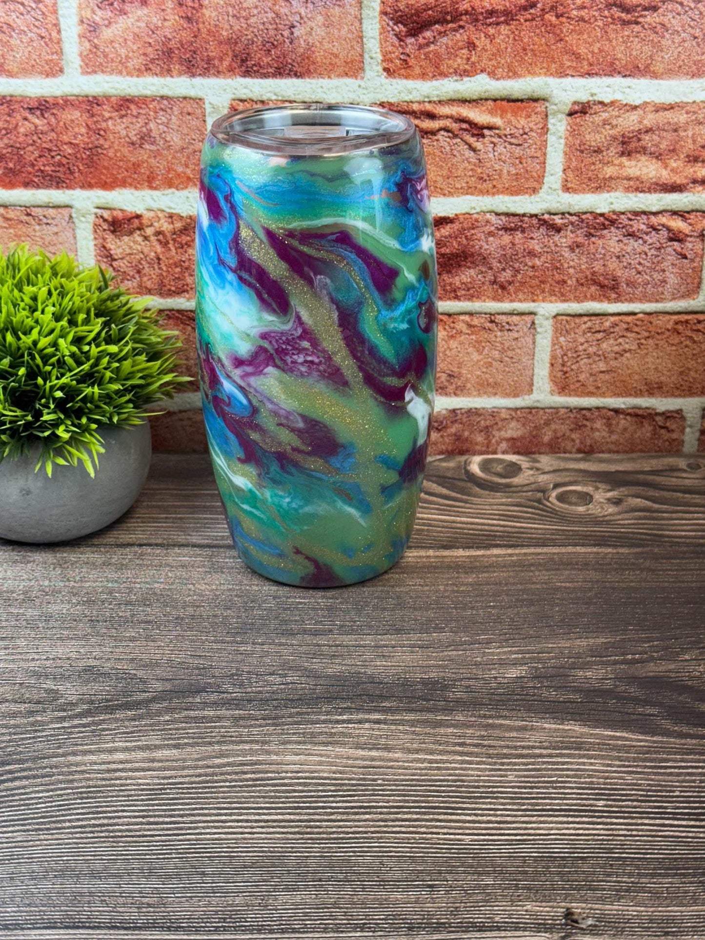 Blue Tumbler with Purple White Gold - Stylish Stainless Steel Bottle