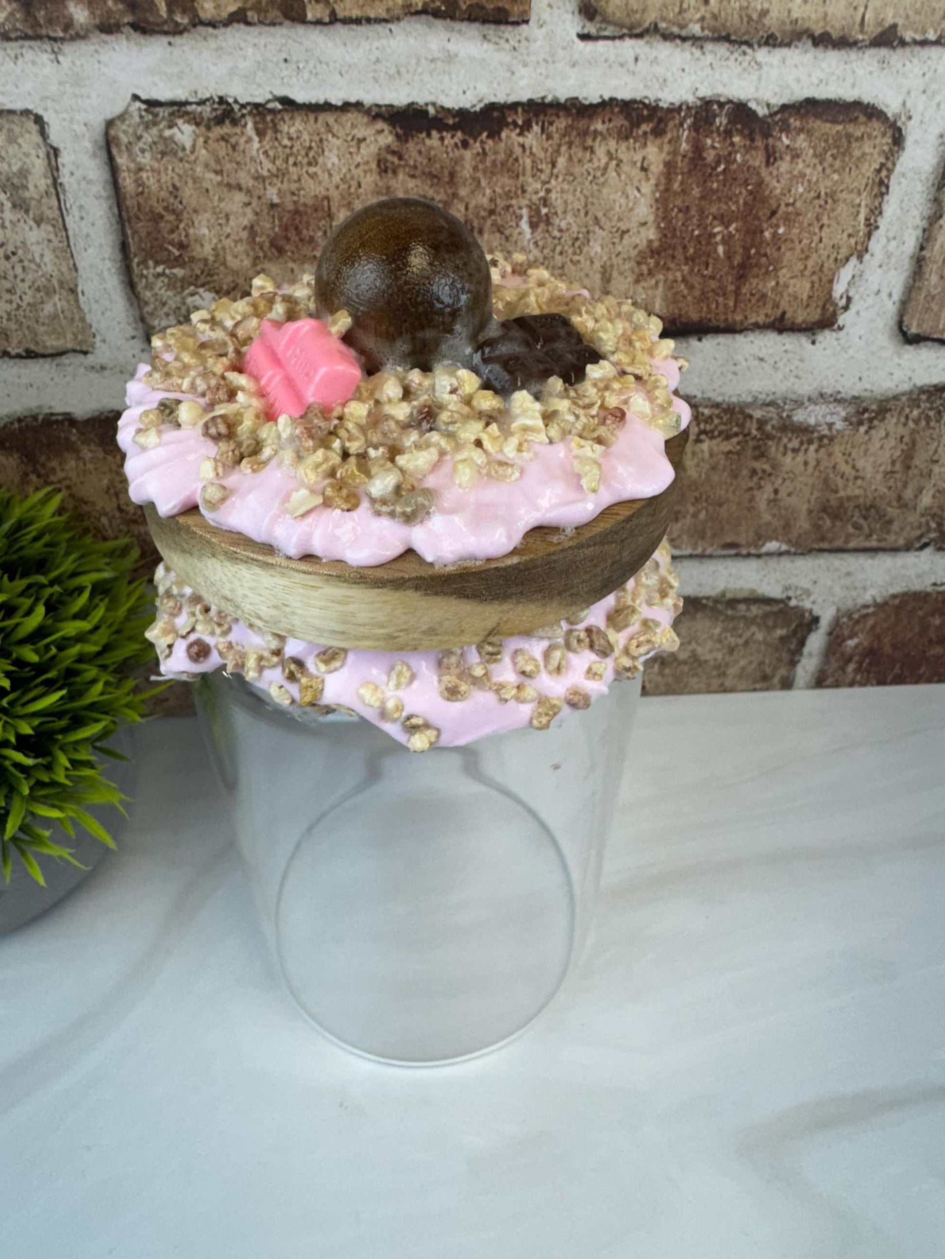 Faux Chocolate Nuts Jar - Playful Decor with Whipped Topping & Candies