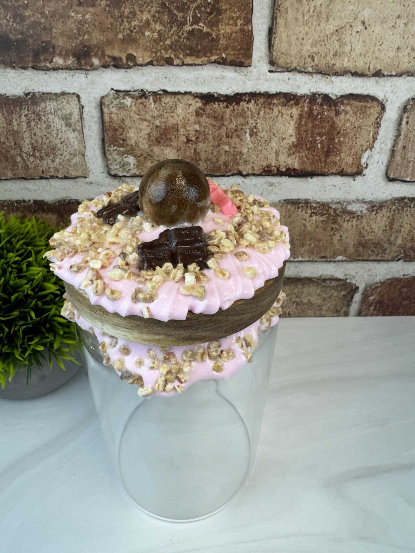 Faux Chocolate Nuts Jar - Playful Decor with Whipped Topping & Candies