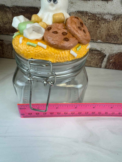 Ghost Pumpkin Treat Jar with cookies and ghost design Halloween candy storage jar